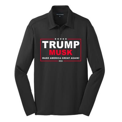 Trump Musk Make America Great Again 2024 Election Silk Touch Performance Long Sleeve Polo