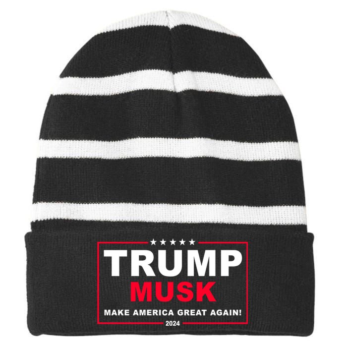 Trump Musk Make America Great Again 2024 Election Striped Beanie with Solid Band