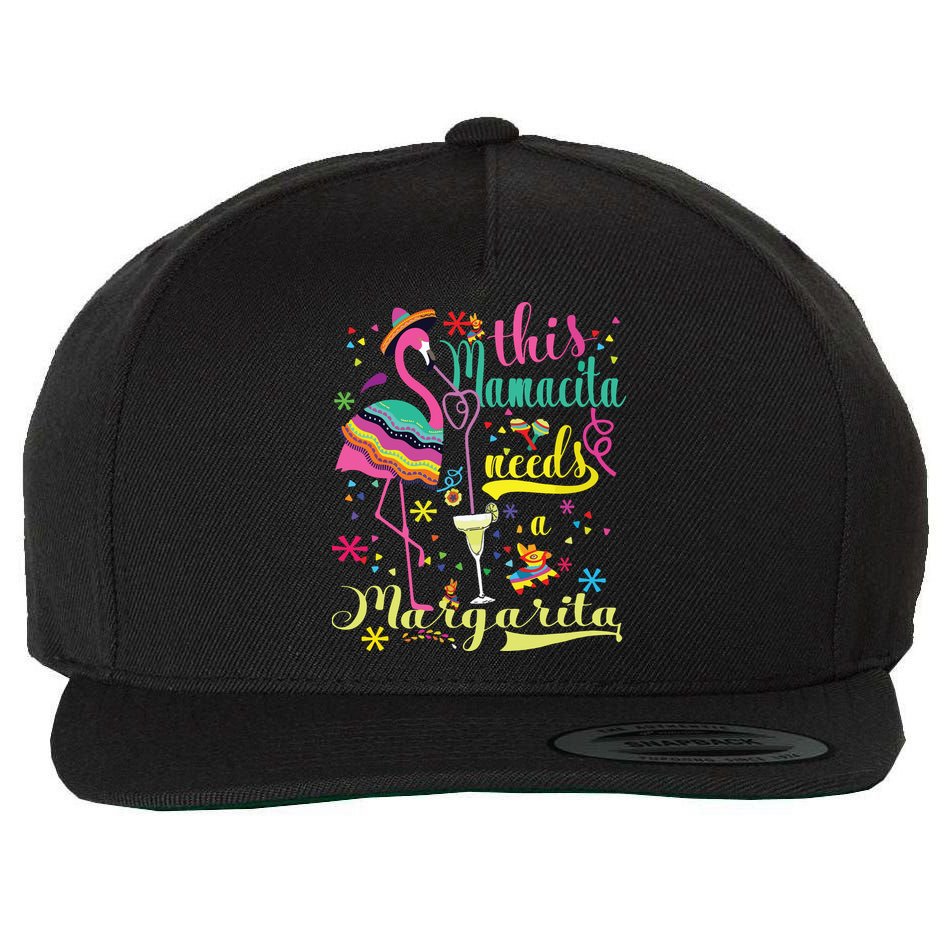 This Mamacita Needs A Margarita Cinco De Mayo Pink Flamingo Wool Snapback Cap