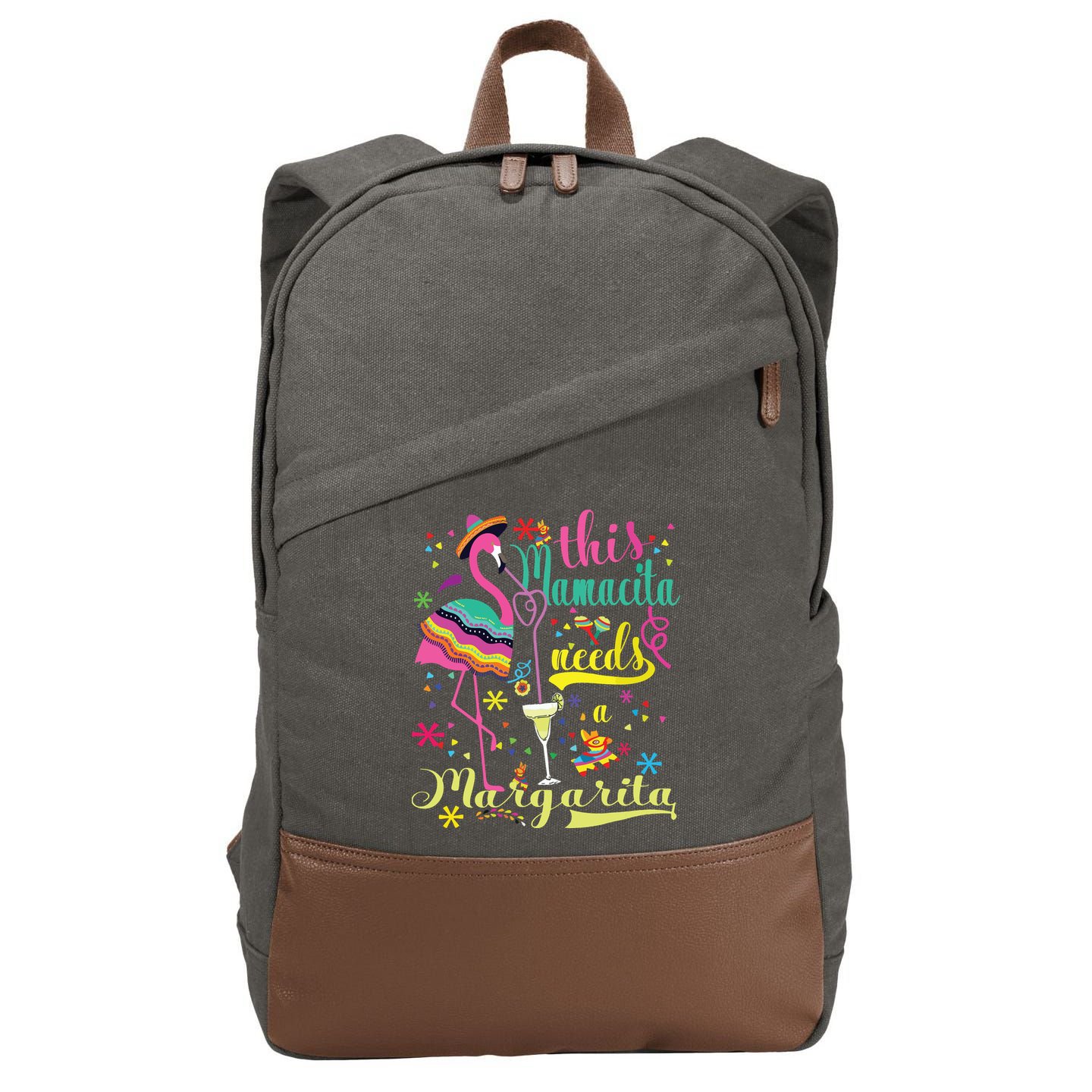 This Mamacita Needs A Margarita Cinco De Mayo Pink Flamingo Cotton Canvas Backpack