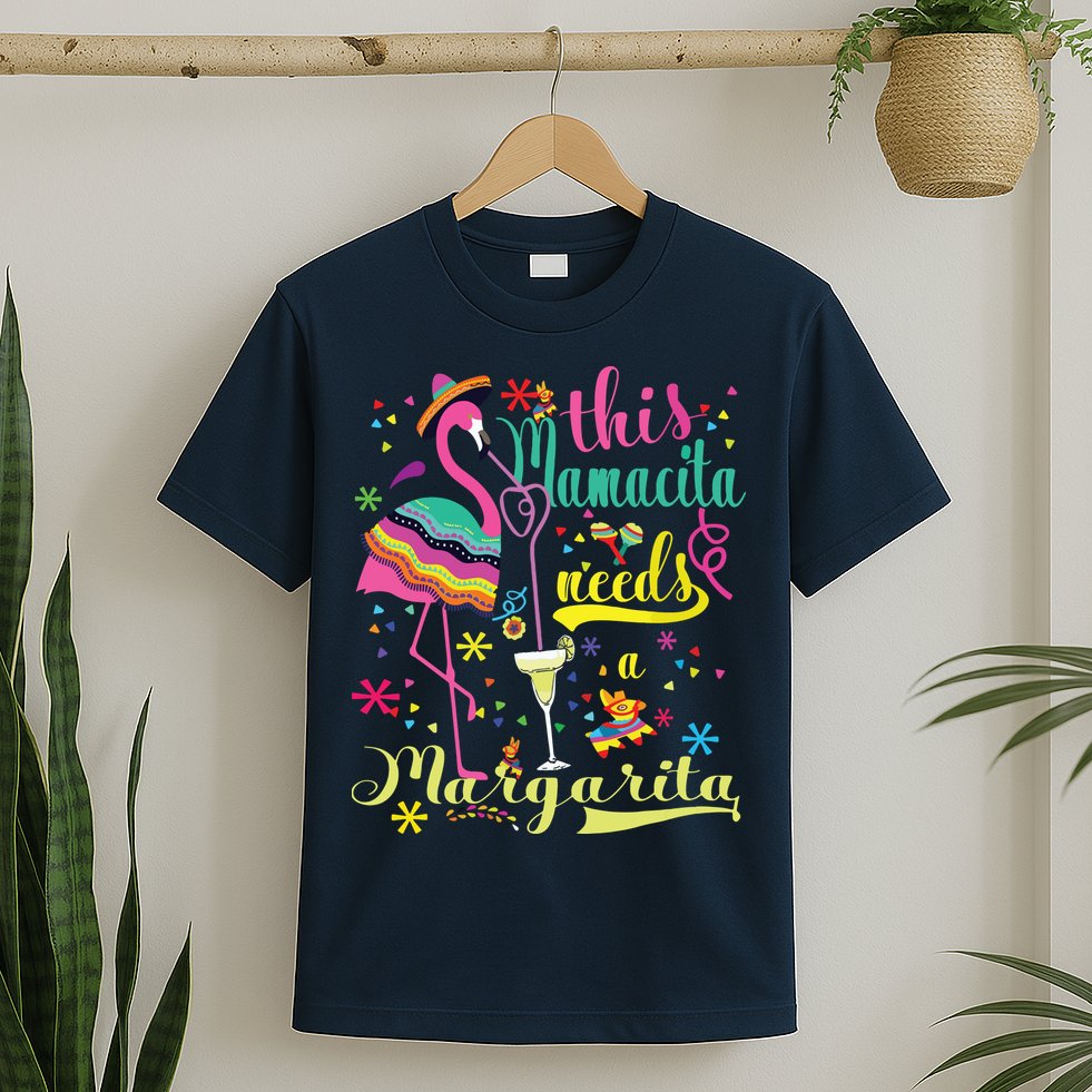 This Mamacita Needs A Margarita Cinco De Mayo Pink Flamingo T-Shirt