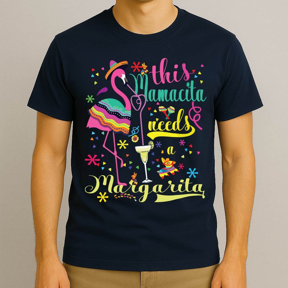 This Mamacita Needs A Margarita Cinco De Mayo Pink Flamingo T-Shirt