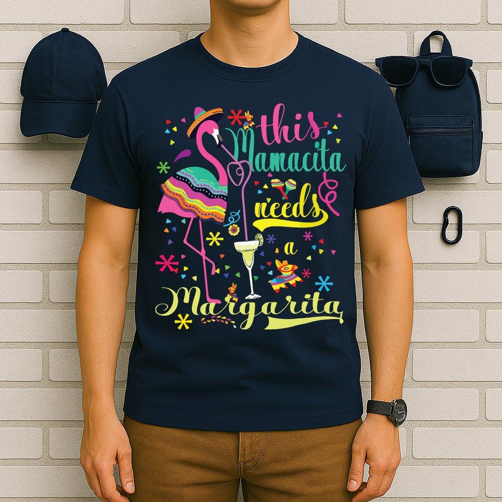 This Mamacita Needs A Margarita Cinco De Mayo Pink Flamingo T-Shirt