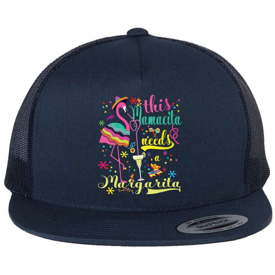 This Mamacita Needs A Margarita Cinco De Mayo Pink Flamingo Flat Bill Trucker Hat