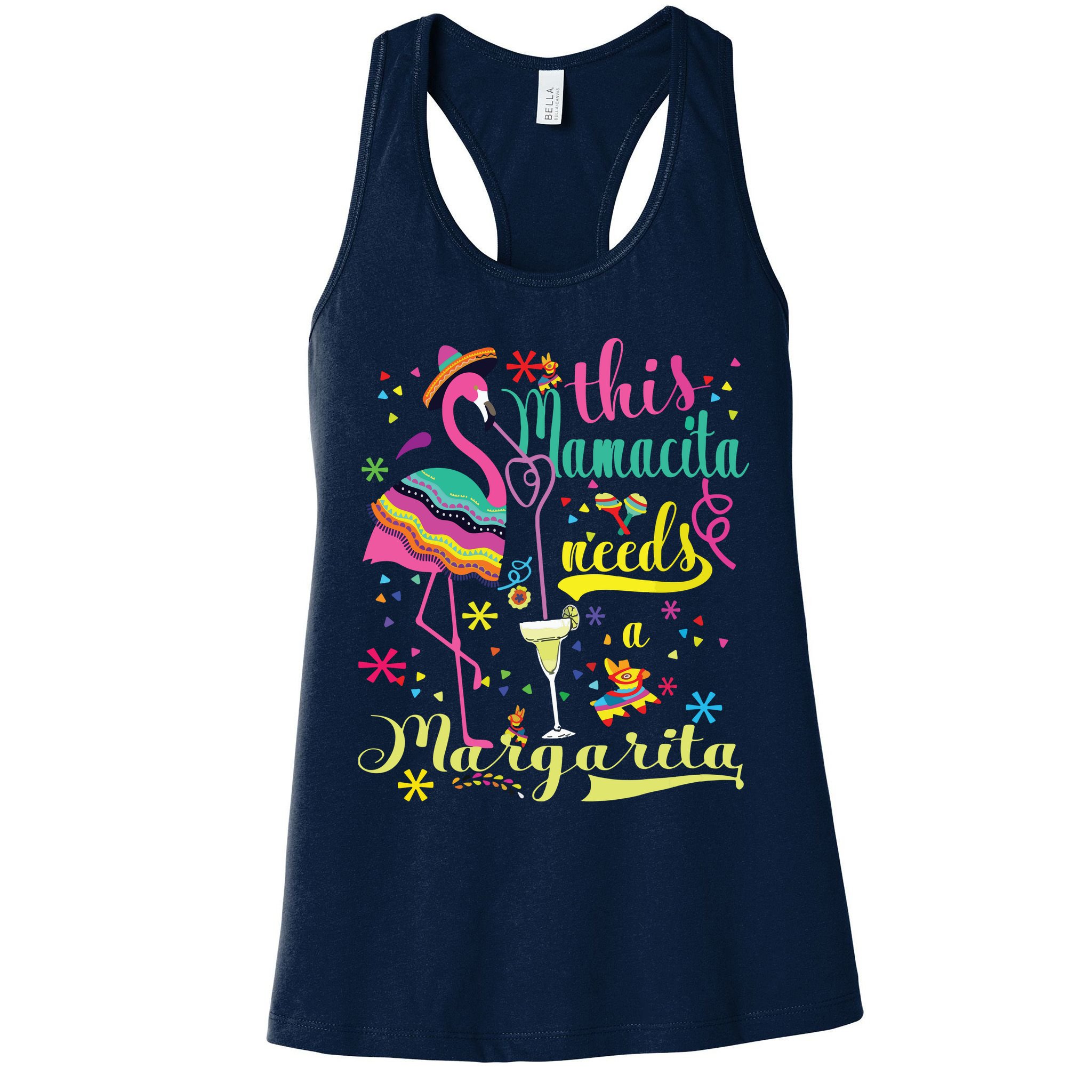 This Mamacita Needs A Margarita Cinco De Mayo Pink Flamingo Womens Tank Top
