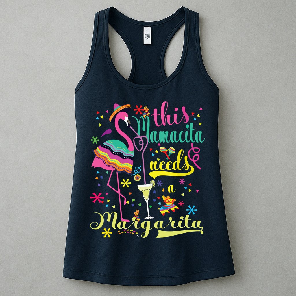 This Mamacita Needs A Margarita Cinco De Mayo Pink Flamingo Womens Tank Top