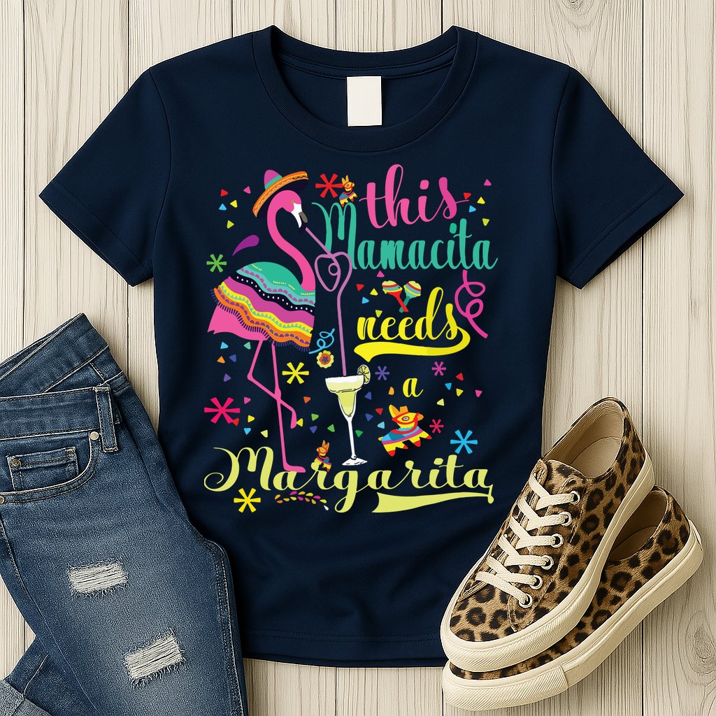 This Mamacita Needs A Margarita Cinco De Mayo Pink Flamingo Womens T-Shirt