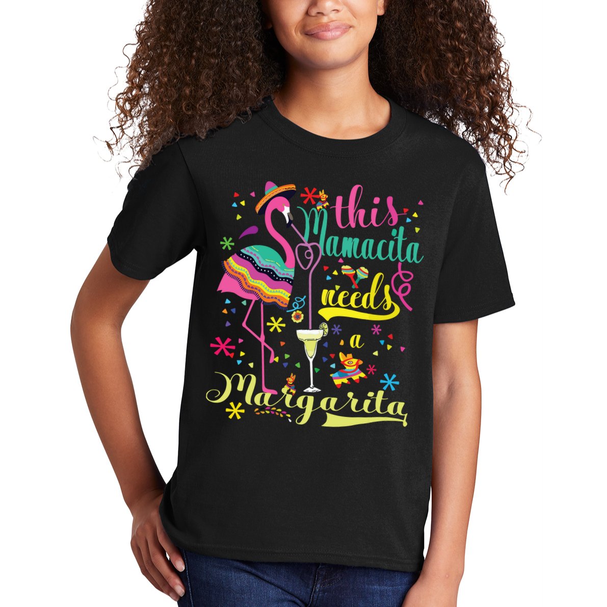 This Mamacita Needs A Margarita Cinco De Mayo Pink Flamingo Kids T-Shirt