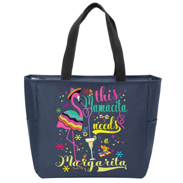 This Mamacita Needs A Margarita Cinco De Mayo Pink Flamingo Zip Tote Bag