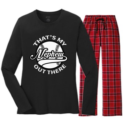 That's My Nephew Out There Baseball Aunt for Mothers Day Women's Long Sleeve Flannel Pajama Set 