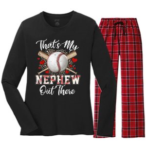 That's My Nephew Out There Baseball Aunt Auntie Mothers Day Women's Long Sleeve Flannel Pajama Set 