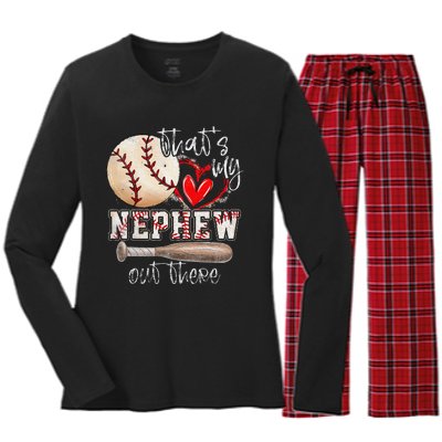 ThatS My Nephew Out There Baseball Aunt Auntie MotherS Day Women's Long Sleeve Flannel Pajama Set 