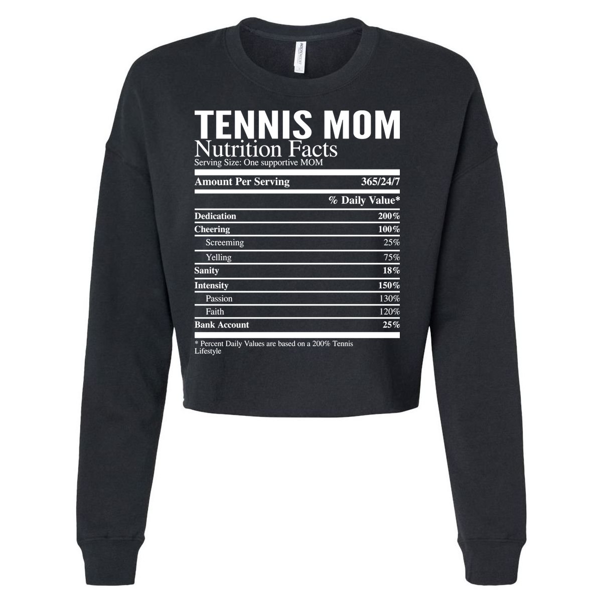 Tennis Mom Nutritional Facts Funny Gift Cropped Pullover Crew