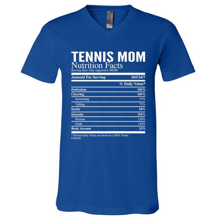 Tennis Mom Nutritional Facts Funny Gift V-Neck T-Shirt