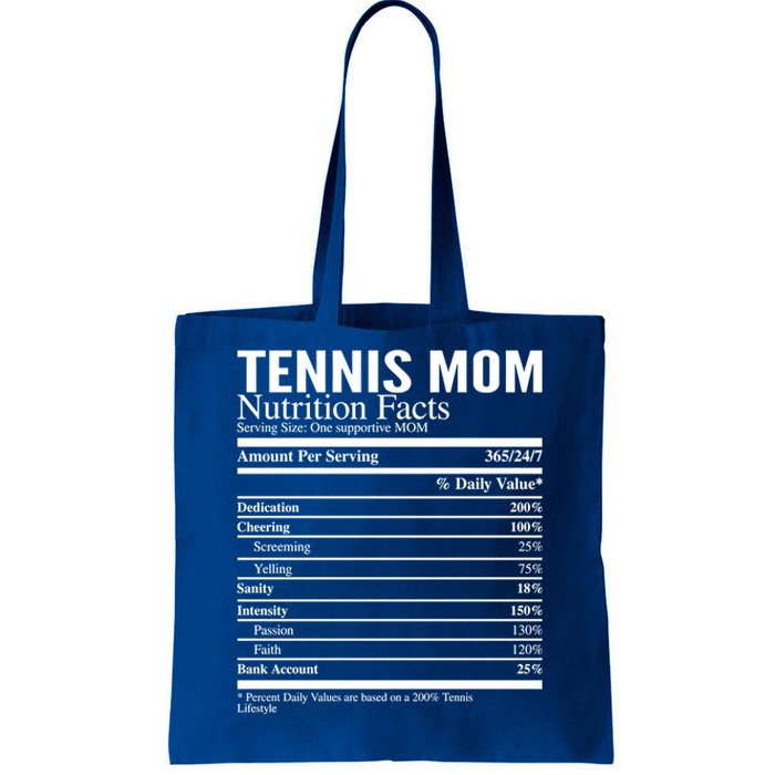 Tennis Mom Nutritional Facts Funny Gift Tote Bag