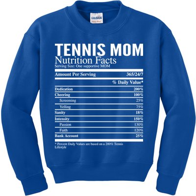 Tennis Mom Nutritional Facts Funny Gift Kids Sweatshirt
