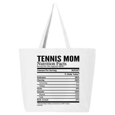 Tennis Mom Nutritional Facts Funny Gift 25L Jumbo Tote