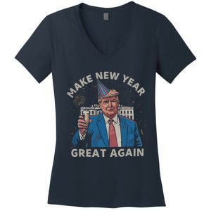 Trump Make New Year Great Again Happy New Years Eve Day 2025 Women's V-Neck T-Shirt