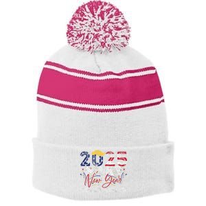 Trump Make New Year Great Again Happy New Years Eve Day 2025 Stripe Pom Pom Beanie