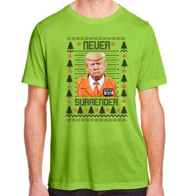 Trump Mugshot Never Surrender Ugly Christmas Adult ChromaSoft Performance T-Shirt