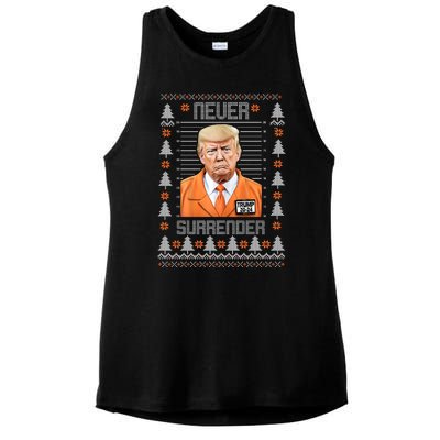 Trump Mugshot Never Surrender Ugly Christmas Ladies PosiCharge Tri-Blend Wicking Tank