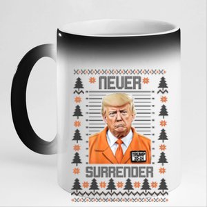 Trump Mugshot Never Surrender Ugly Christmas 11oz Black Color Changing Mug