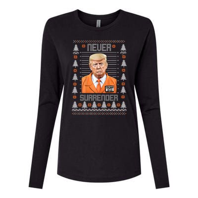 Trump Mugshot Never Surrender Ugly Christmas Womens Cotton Relaxed Long Sleeve T-Shirt