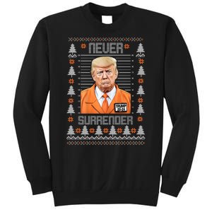 Trump Mugshot Never Surrender Ugly Christmas Sweatshirt