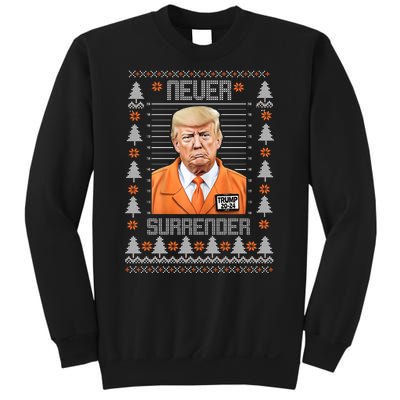 Trump Mugshot Never Surrender Ugly Christmas Sweatshirt