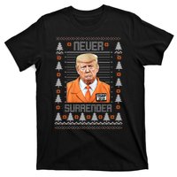 Trump Mugshot Never Surrender Ugly Christmas T-Shirt