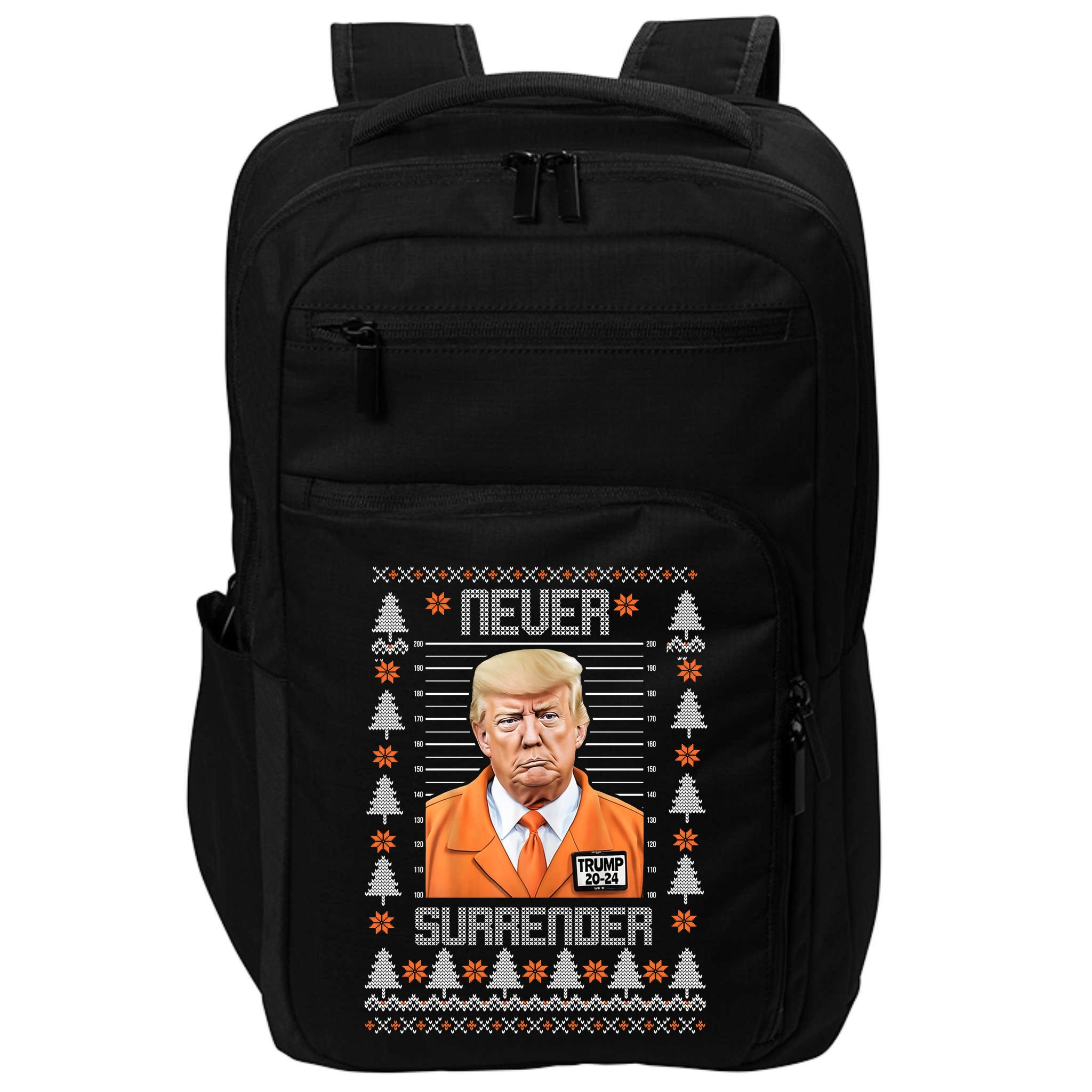 Trump Mugshot Never Surrender Ugly Christmas Impact Tech Backpack