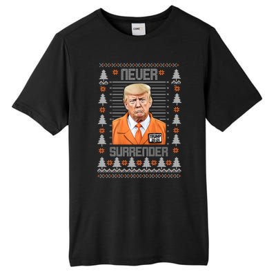 Trump Mugshot Never Surrender Ugly Christmas Tall Fusion ChromaSoft Performance T-Shirt