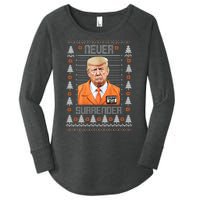 Trump Mugshot Never Surrender Ugly Christmas Women's Perfect Tri Tunic Long Sleeve Shirt