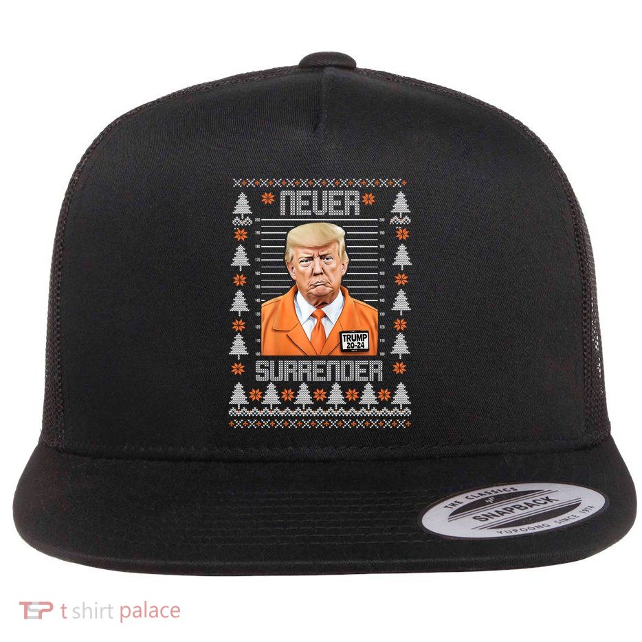 Trump Mugshot Never Surrender Ugly Christmas Flatbill Hat