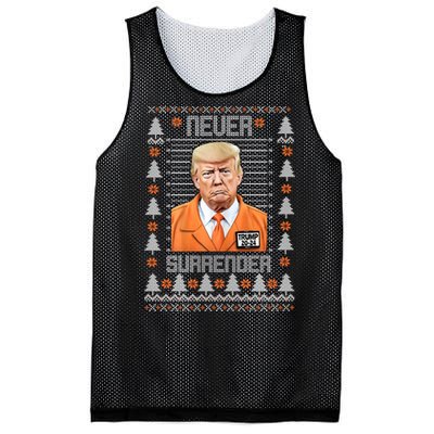 Trump Mugshot Never Surrender Ugly Christmas Mesh Reversible Basketball Jersey Tank