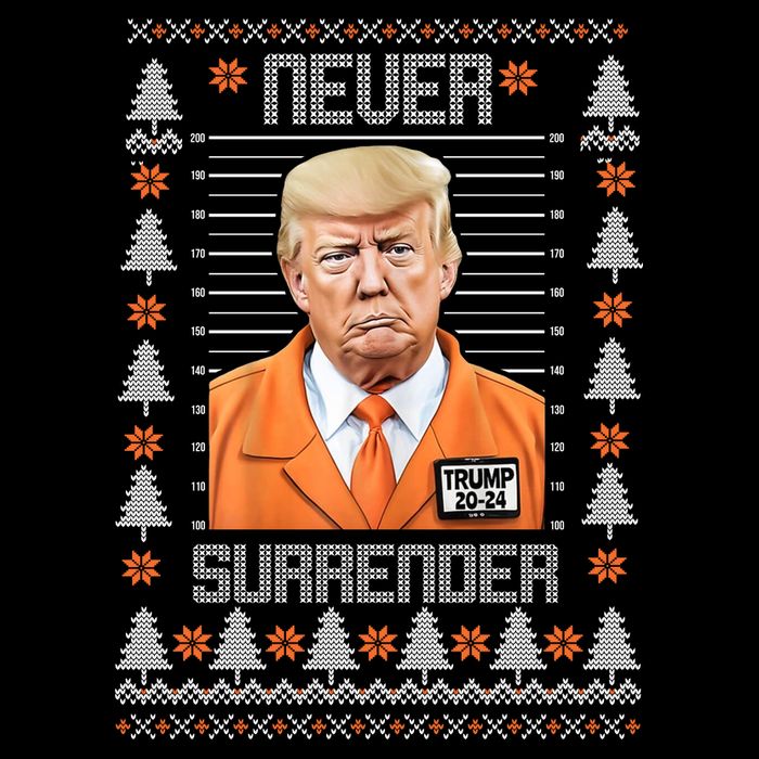 Trump Mugshot Never Surrender Ugly Christmas Poster