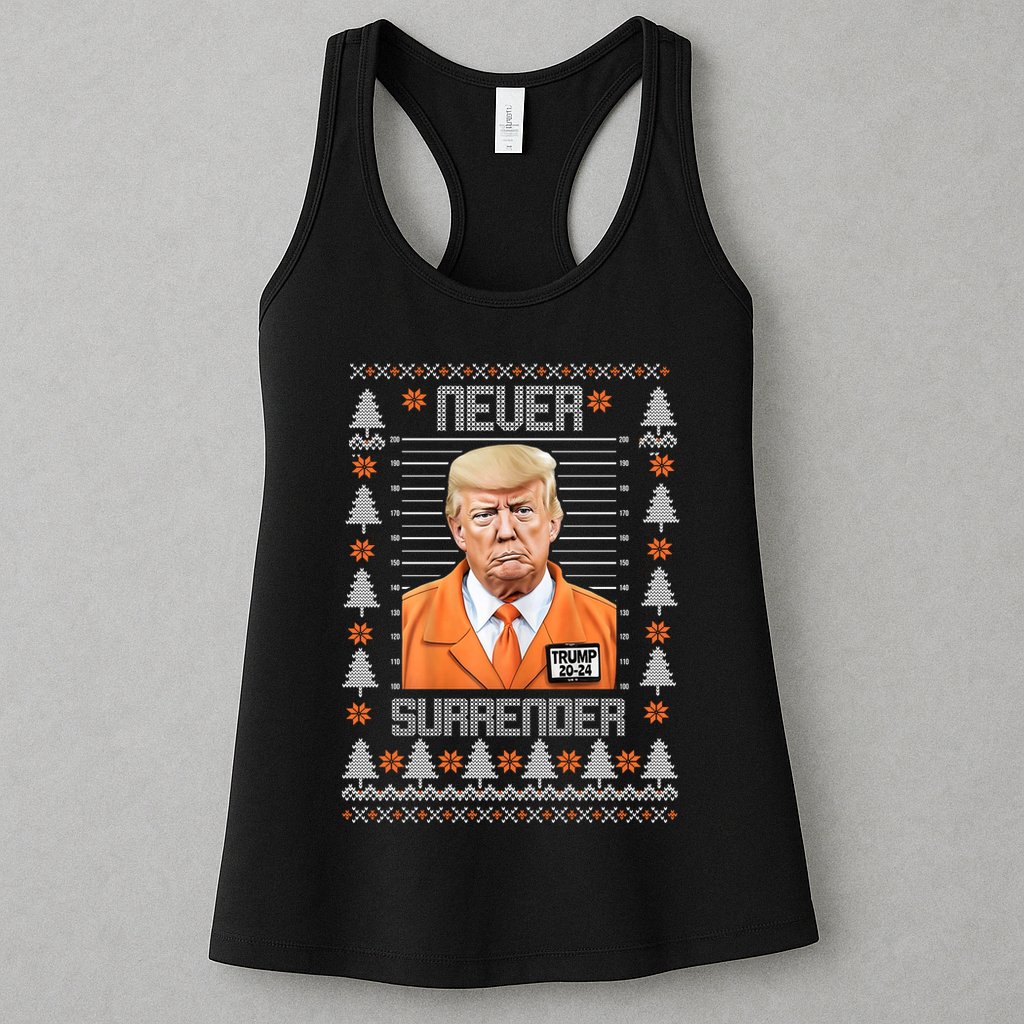 Trump Mugshot Never Surrender Ugly Christmas Womens Tank Top