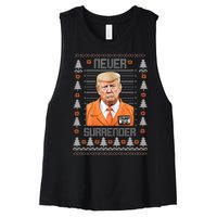 Trump Mugshot Never Surrender Ugly Christmas Women's Racerback Cropped Tank