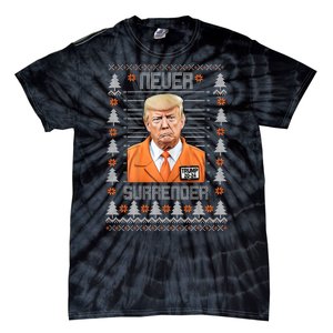 Trump Mugshot Never Surrender Ugly Christmas Tie-Dye T-Shirt