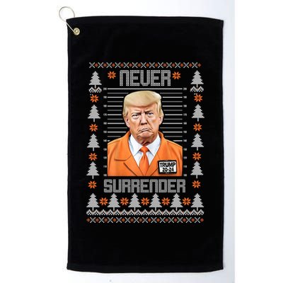 Trump Mugshot Never Surrender Ugly Christmas Golf Towel