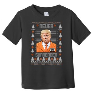 Trump Mugshot Never Surrender Ugly Christmas Toddler T-Shirt