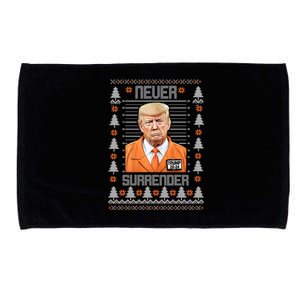 Trump Mugshot Never Surrender Ugly Christmas Microfiber Hand Towel