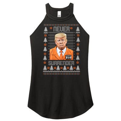 Trump Mugshot Never Surrender Ugly Christmas Women's Perfect Tri Rocker Tank