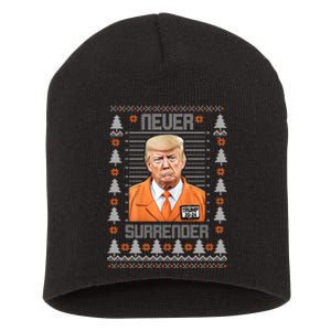 Trump Mugshot Never Surrender Ugly Christmas Short Acrylic Beanie