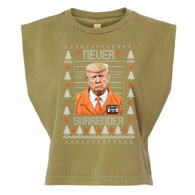 Trump Mugshot Never Surrender Ugly Christmas Garment-Dyed Women's Muscle Tee