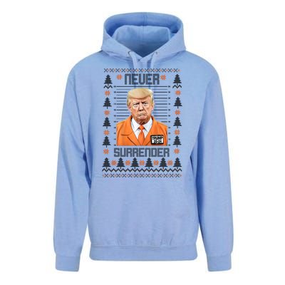 Trump Mugshot Never Surrender Ugly Christmas Unisex Surf Hoodie