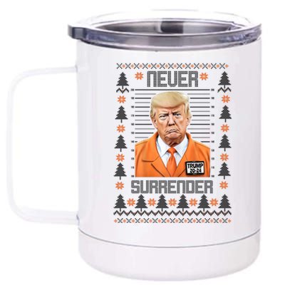 Trump Mugshot Never Surrender Ugly Christmas 12 oz Stainless Steel Tumbler Cup