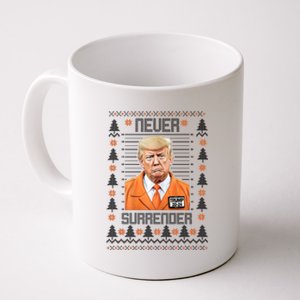 Trump Mugshot Never Surrender Ugly Christmas Coffee Mug