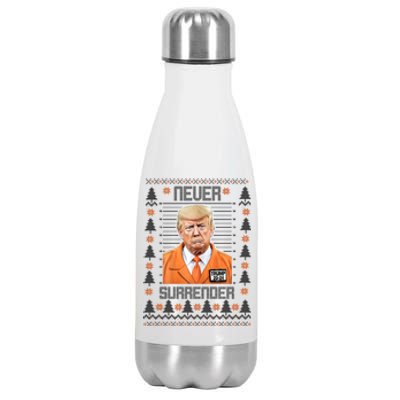 Trump Mugshot Never Surrender Ugly Christmas Stainless Steel Insulated Water Bottle