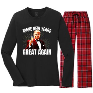 Trump Make New Year Great Again Happy New Years Eve Day 2025 Women's Long Sleeve Flannel Pajama Set 